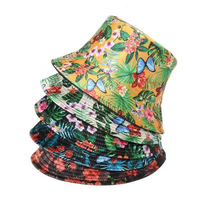 China Picture Summer Flower Leaf Butterfly Printing Cotton Casual Bucket Hat For Women Mens for sale