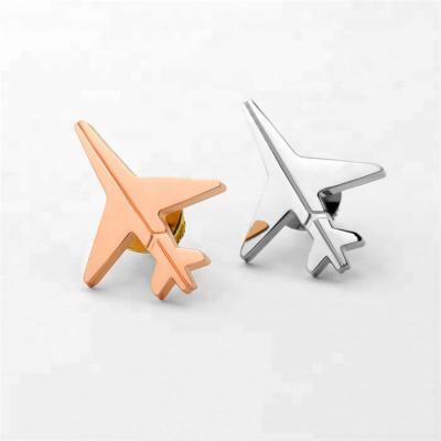 China Around the World Wholesale 3D Airplane Gold Brooch Metal Lapel Pin Badge for sale