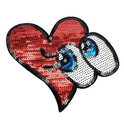 China Viable Wholesale Small Moq Sequin Heart Eyes Patch Bag T-Shirt Large Custom for sale