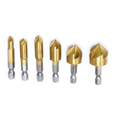 China 6pcs 6-19mm Countersink Chamfer Drill Bits Hexagon Wood Handle High Quality Wood Chamfering Device for sale