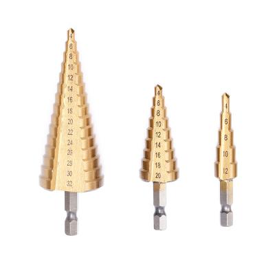 China High quality stainless steel step drill big three pieces of high speed steel straight flute in blister for sale