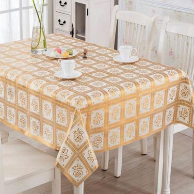 China PVC Waterproof Lace With Gold Table Cloth Roll Gold Lace Table Cloth Factory for sale