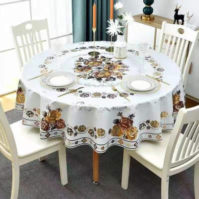 China 180cm PVC Gold Print Round Vinyl Waterproof Table Cloth Around Tablecloths Plastic Vinyl Round Table Cloth With Cloth Backing for sale