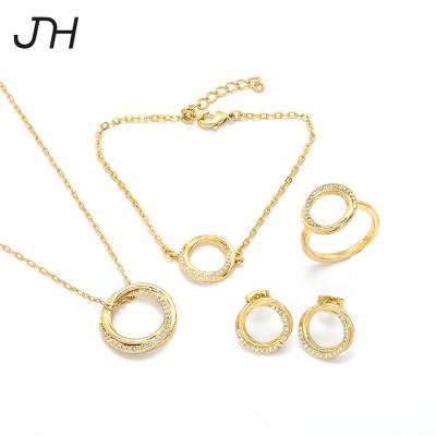 China JH New Arrival TRENDY Round Shape Women Jewelry Necklace Ring Earrings And Bangle Jewelry Set Jewelry Set 22K Gold Plated for sale