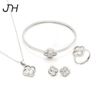 China JH Latest Jewelry Silver Plated Ring And Bangle Jewelry Set TRENDY Elegant Necklace Earrings Set For Women for sale