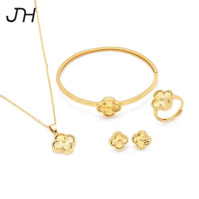 China JH Fashion TRENDY Hot Selling Women Jewelry Set Indian 22K Gold Plated Jewelry Set Necklace Earrings Ring And Bangle Jewelry Set for sale