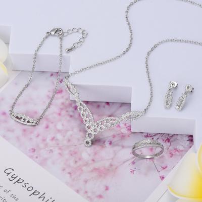 China JH Fashion Trendy Ladies Rings Necklace Earrings Bracelet Jewelry Set Brass Silver Plated Jewelry Set For Women for sale