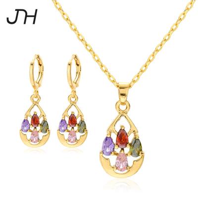 China JH Elegant Women Necklace Earrings Jewelry Minimalist Brass Bridal Jewelry 22K Gold Plated Jewelry Set Brass Bridal Jewelry Set for sale