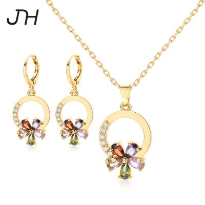 China JH Jewelry Set Women Korean Trendy Trendy Brass Jewelry Set Women Necklace Earrings 22K Gold Plated Wedding Jewelry Set for sale