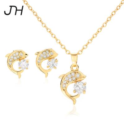 China JH TRENDY Elegant Dolphin Shape Jewelry Sets Dianty Women Earring Necklace Jewelry 18K Gold Plated Jewelry Set for sale