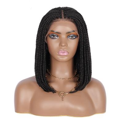 China Wholesale Short Bob Twist Braid Afro Braiding Wig High Temperature Fiber Cornrow Hair Wig Braided Short Lace Wig for sale