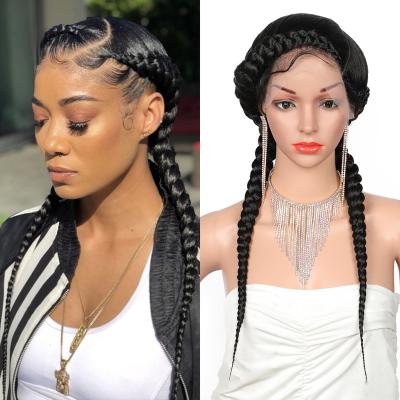 China Straight 24 Inch Braided With Baby Hair Women Lace Front Synthetic Box Braid Wigs for sale