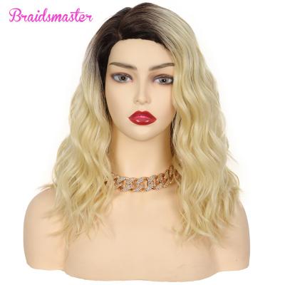 China Machine Made Wig Machine Made Short Wavy Wig Blonde Ombre Fiber Synthetic Heat Resistant Wigs for sale