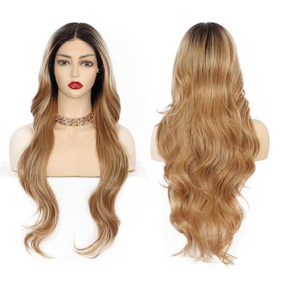 China All Dyed Sale Synthetic Hair Lace Wigs In 2021 Long Style Blonde Heat Resistant Natural Hot Wave Current for sale