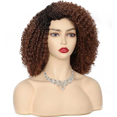 China Machine Made Kinky Curly Lace Front Wig T Piece Afro Wig Short Bob Honey Blonde Curly Hair for sale