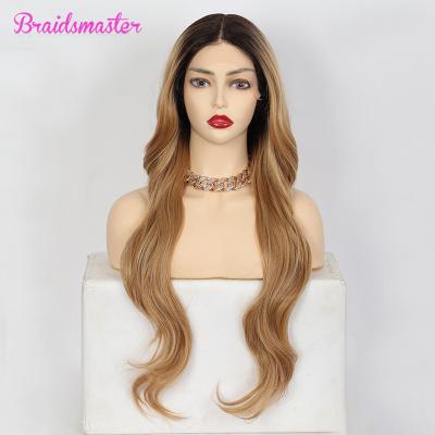 China Silky Straight Wave Cheap wholesale 13x4 lace Highlight Long Blonde Human Hair Brown Highlight Wig for sale