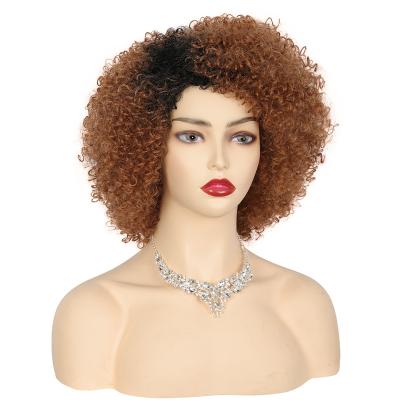 China Wholesale Cheap Machine Made Synthetic Wig Hair Bob Black Brown Hair Afro Curly Short Curly Hair for sale