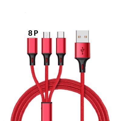 China OD3.5 3 In 1 Fast Charge 2A USB Cable IOS Android Type-C Cable Nylon Braided 1.2M Cable for sale