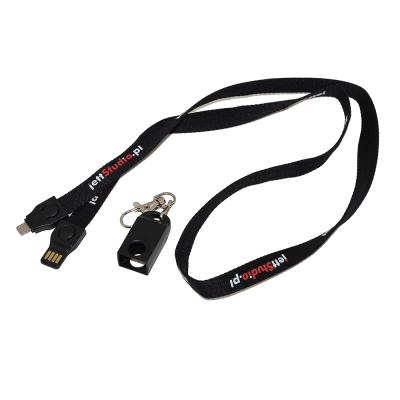 China 2in1 Premium 2 in 1 Necklace Lanyard USB Cable Polyester Braided Micro USB C Charging Cable USB Data Cable for sale