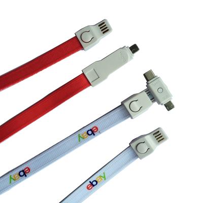 China High Quality 3in1 3 in 1 Lanyard USB Cable Mobile Phone Polyester Premium Necklace USB Charging Cable for sale