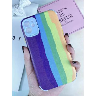 China Multi-colors PU Leather Phone Shockproof Case Colorful Stripe TPU Case For iPhone 12 for sale