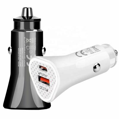 China PD QC 3.0 Ports 20W 2 Type-C Car Charger Adapter , USB C Car Fast Charger Charger QC3.0+PD for sale