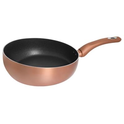 China CLASSIC New Design Durable Mega Stone Coating Gold Rose Metallic Exterior Color Aluminum High Low Frying Pan for sale