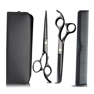 China Thinning Scissors Hair Scissors 4 Pieces Set Cool Black Stainless Steel Barber Scissors Set for sale