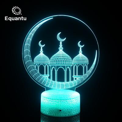 China Equantu Ramadan LED 3D illusion 16 Colors Intelligent Changing Allah Acrylic Table Lamp Modern Night Light Decoration Lamp for sale