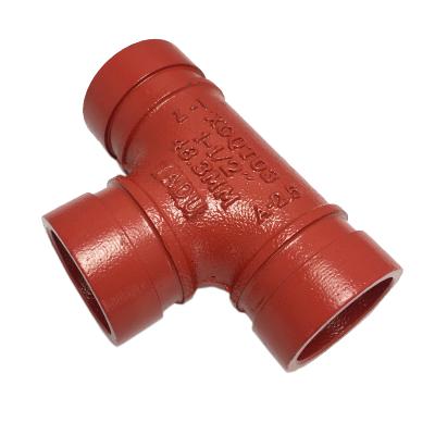 China Suitable for pipe lines connect of water fire fighting grooved tee ductile iron grooved pipe fittings ductile iron tee for fire protection for sale