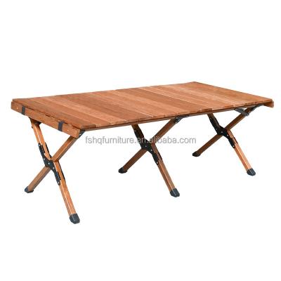 China EUROPEAN Ready To Ship Outdoor Foldable Roll Table Egg Table Picnic Pine Wood Portable Camping Table With 4 Sets Of Chairs for sale