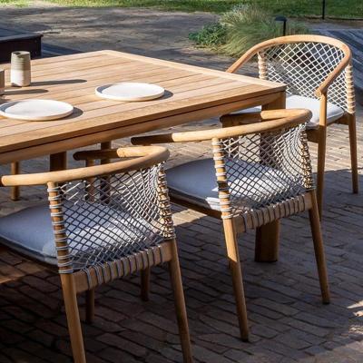 China Garden Modern Outdoor Waterproof Stacking Bamboo Table Furniture Rattan Wicker Restaurant And Chair Aluminum Arms Dining Outdoor Chair for sale