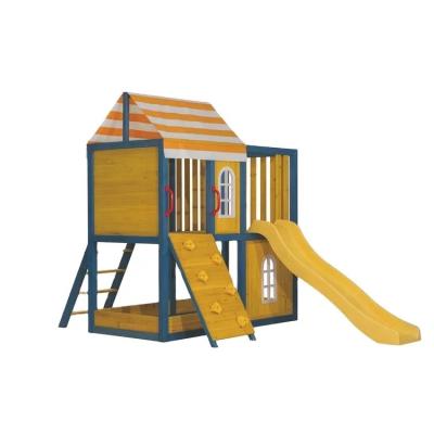 China 2021 Fashion Kids Playground Safety Items Wooden Playground Outdoor Wooden Equipment Outdoor Wooden Playground Playhouse for sale