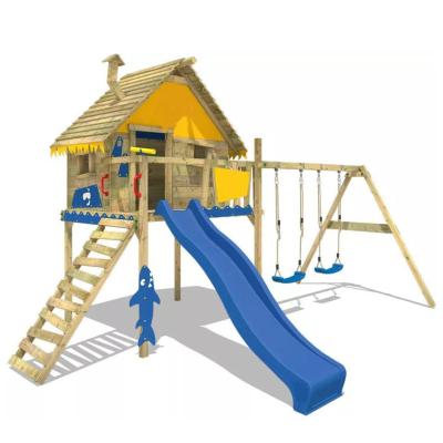 China Children Playing Good Quality Children Wooden Swing and Slide Manufacturer Kids Wooden Playhouse with Slide Outdoor Garden Wooden Playground for sale