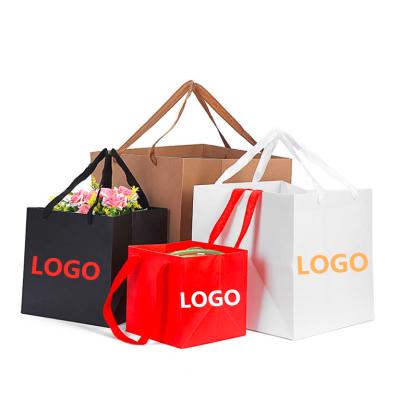 China Large Recyclable Flower Shopping Bag Cake Carry Bag Square Bottom Paper Bag for sale