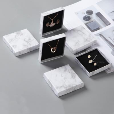 China Handmade Customize Logo Slide Drawer Square Lid And Base Marble Paper Box For Jewelry for sale