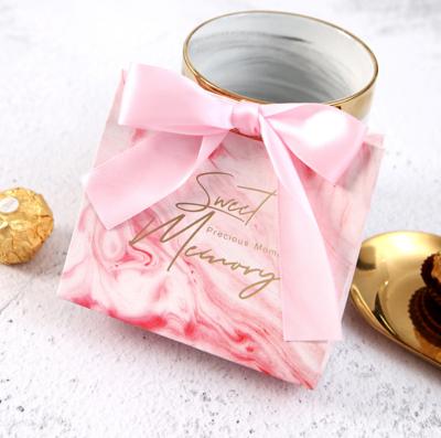 China Recyclable Custom Logo Small Marble Printed Candy Bag Sweet Pink Thank You Jewelry Paper Bag for sale