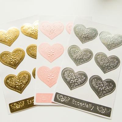 China Custom Silver Gold Aluminum Metallic Embossed Adhesive Seal Waterproof Thank You Heart Shape Stickers for sale