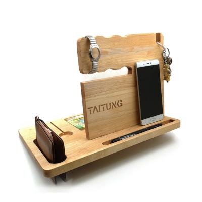 China Latest Design Original Empty Khaki Color Handmade Cornstarch Wooden Organizer Phone Docking Desk Station for sale