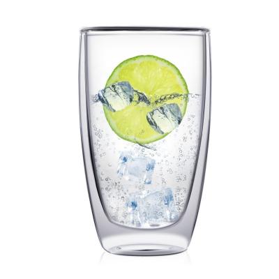 China CnGlass Clear Drinking Glass Cup Handmade Insulated Borosilicate Double Wall 400ML/13.5oz for sale