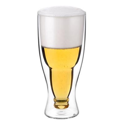 China Cold Insulated Borosilicate Double Wall Glass Dishwasher Safe Beer Wine Glass Cup 13.5oz for sale