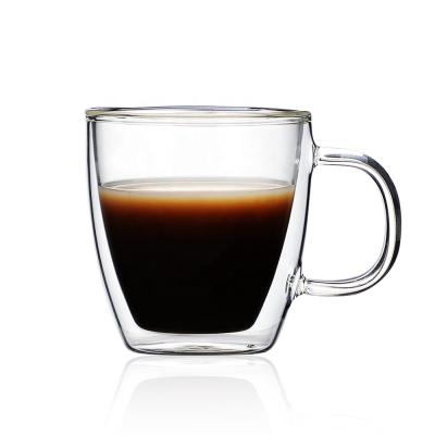 China 10.1oz.  CnGlass microwave safe Double wall Insulated Glass Coffee Mug  lead free drinking glass cup for sale