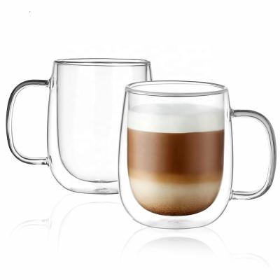 China American Style Double Wall Glass Coffee Mug Handmade Cup for Coffee and Espresso for sale