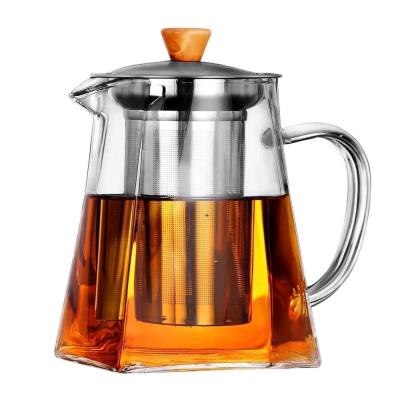 China CnGlass High quality heat resistant glass teapot for tea coffee borosilicate tea maker with stainless steel infuser for sale