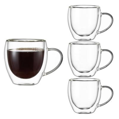 China Wholesale Glass Tea Cup Set Customised Logo Clear Double Wall Glass Coffee Mug Borosilicate Glass Espresso Cup for sale