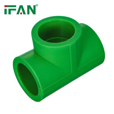 China Joining Pipe Lines IFAN PPR Factory PPR Fittings 20-110mm Green Pn12.5-pn25 PPR Tee Pipe Fitting for sale