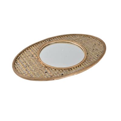 China Contemporary Wholesale Custom Made Wooden Bamboo Bedroom Wall Cosmetic Mirror for sale