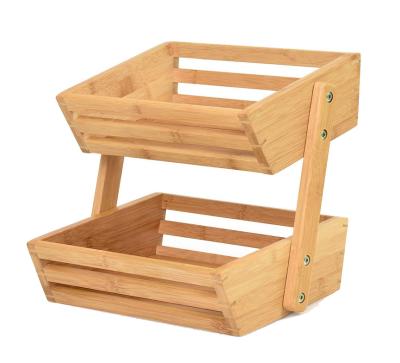 China Sustainable Rack 2 Tier Storage Vegetable Kitchen Best Seller Bamboo Wooden Fruit Basket Rack For Home for sale