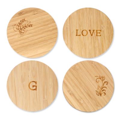 China Custom Round Sustainable White 100% Natural Wooden Bamboo Tea Coasters With Logo for sale