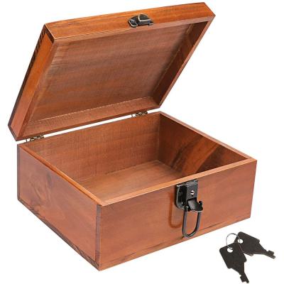 China New Sustainable Decorative Wooden Box Handmade Wood Craft With Lock And Key For Jewelry Gift Storage Boxes for sale